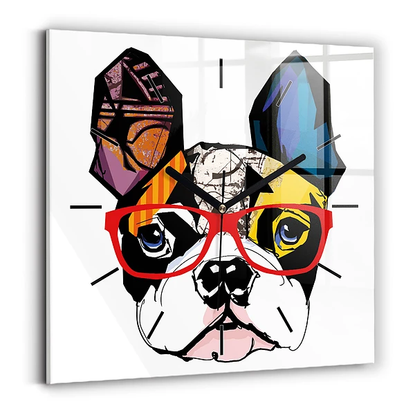 Wanduhr quadratisch Französische Bulldogge mit Brille