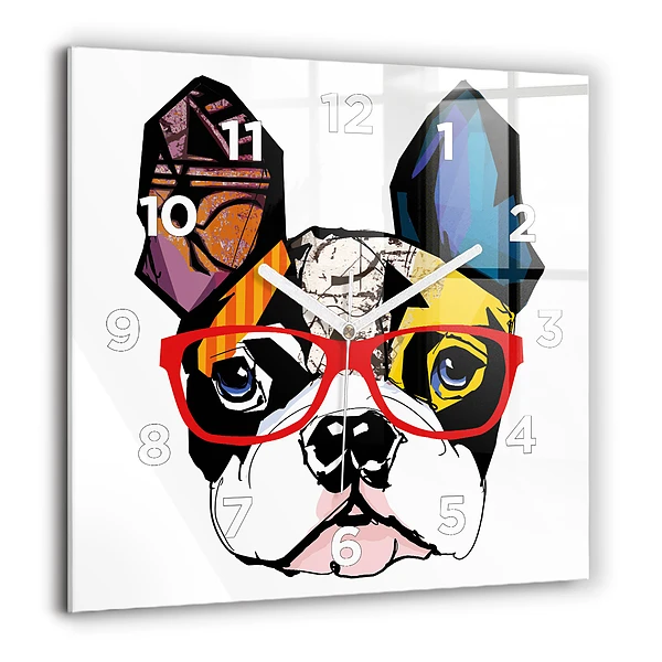 Wanduhr quadratisch Französische Bulldogge mit Brille
