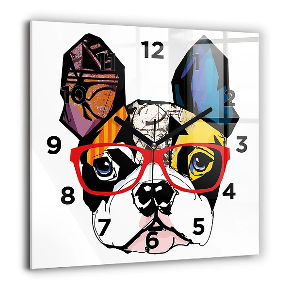 Wanduhr quadratisch Französische Bulldogge mit Brille
