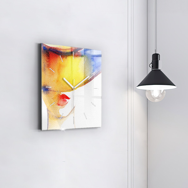 Wanduhr modern quadratisch Frau mit Hut