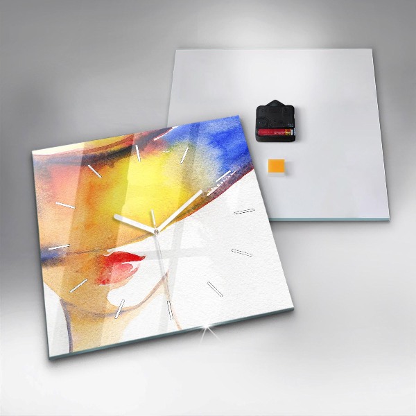 Wanduhr modern quadratisch Frau mit Hut