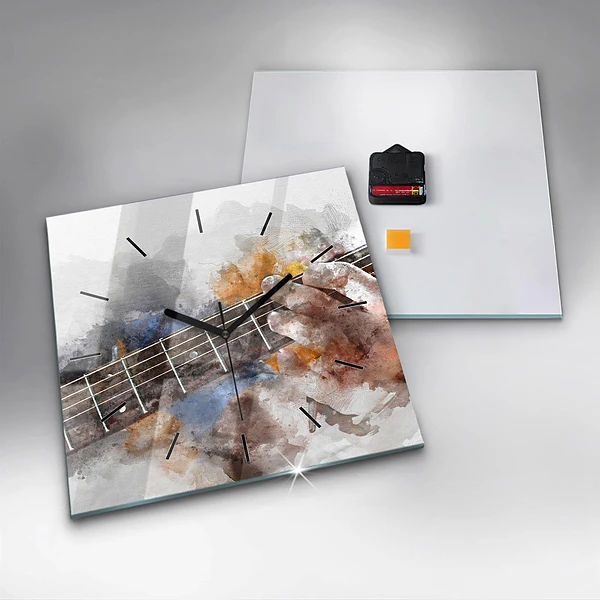 Wanduhr quadratisch mit motiv Gitarre