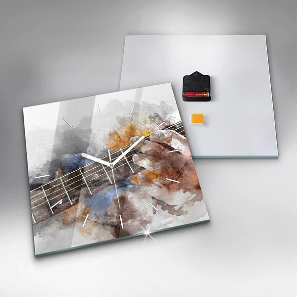 Wanduhr quadratisch mit motiv Gitarre