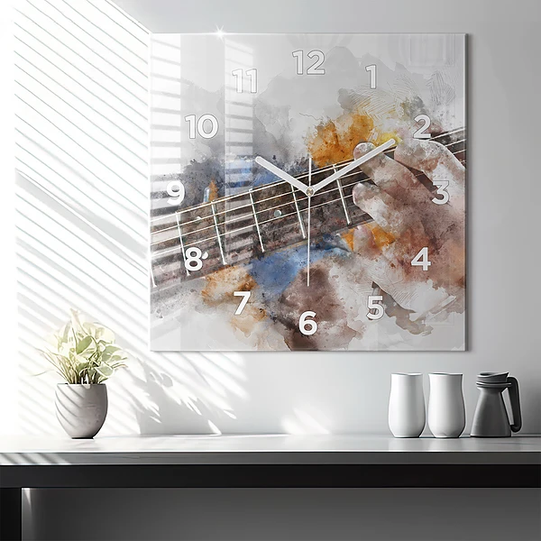 Wanduhr quadratisch mit motiv Gitarre