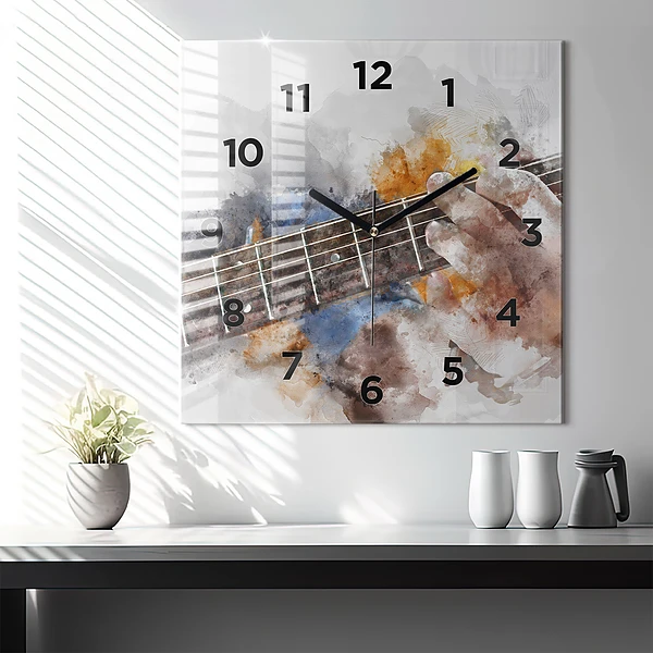 Wanduhr quadratisch mit motiv Gitarre