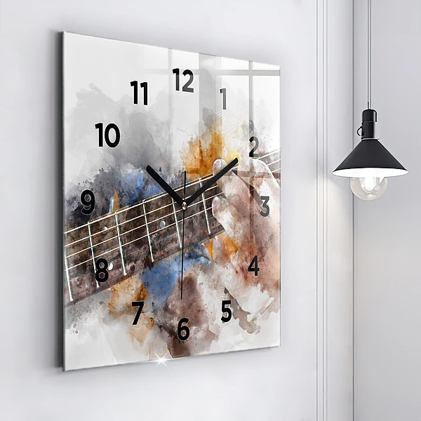 Wanduhr quadratisch mit motiv Gitarre