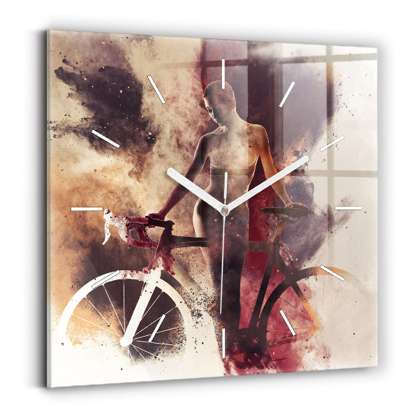 Wanduhr modern quadratisch Frau und Fahrrad