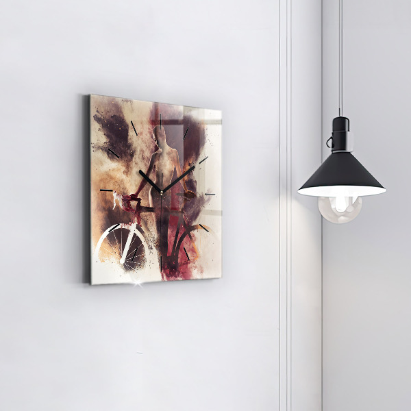 Wanduhr modern quadratisch Frau und Fahrrad