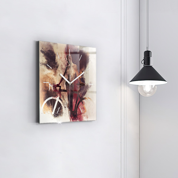 Wanduhr modern quadratisch Frau und Fahrrad