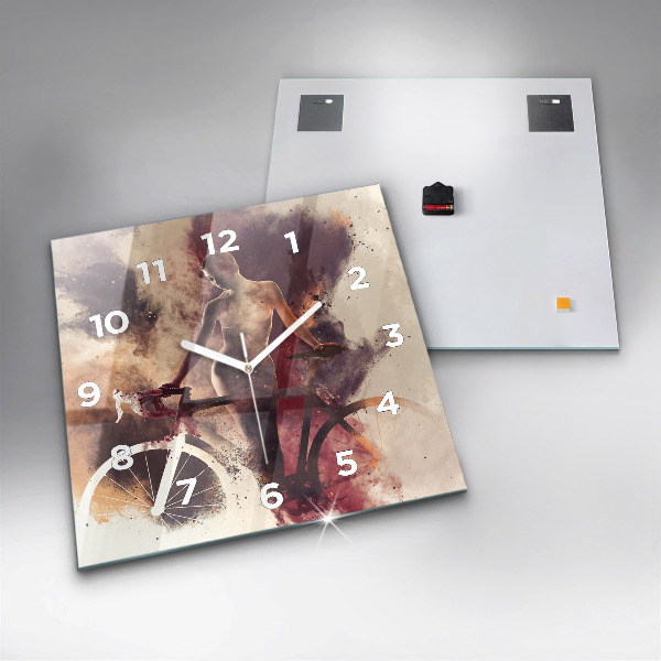 Wanduhr modern quadratisch Frau und Fahrrad