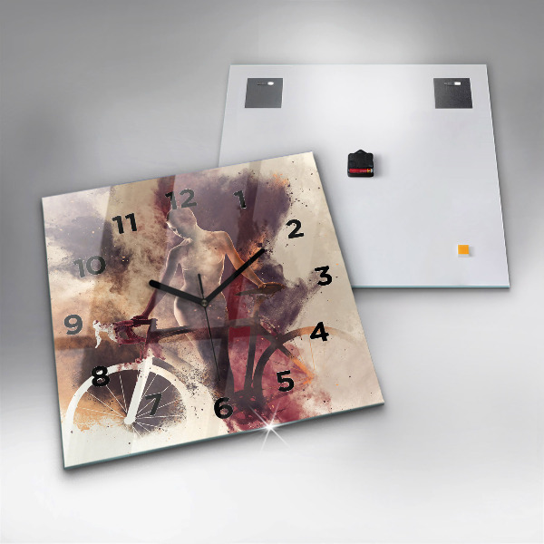 Wanduhr modern quadratisch Frau und Fahrrad