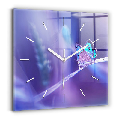 Wanduhr quadratisch mit motiv Schmetterling auf Gras