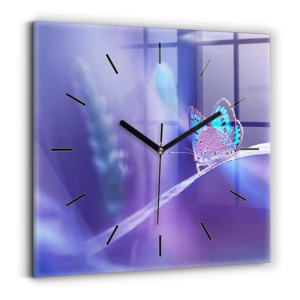 Wanduhr quadratisch mit motiv Schmetterling auf Gras