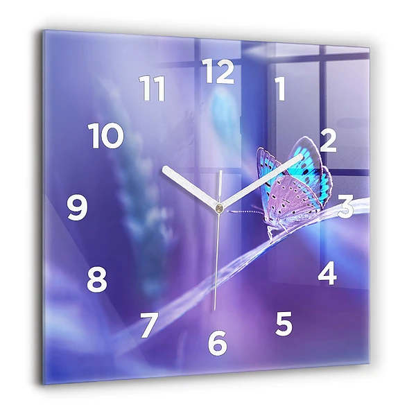 Wanduhr quadratisch mit motiv Schmetterling auf Gras