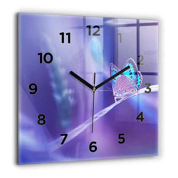 Wanduhr quadratisch mit motiv Schmetterling auf Gras