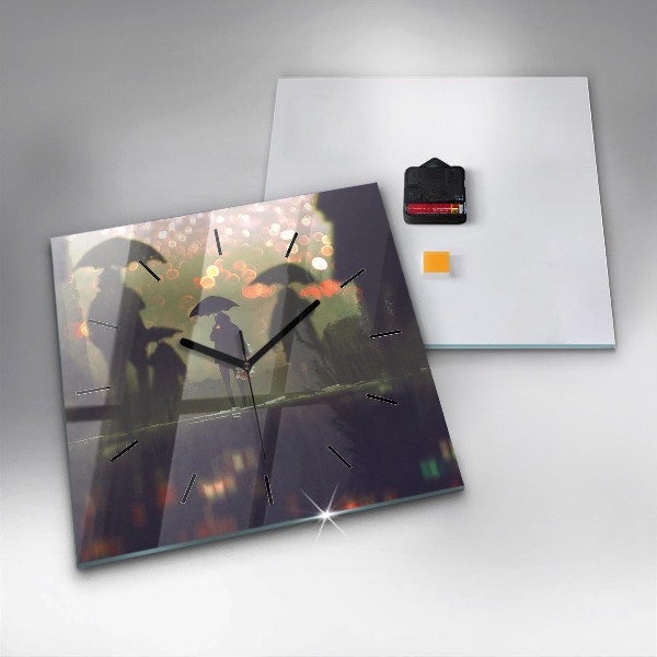 Wanduhr modern quadratisch Menschen mit Regenschirmen