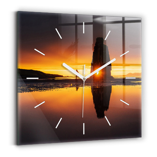 Wanduhr modern quadratisch Läufer und Sonnenuntergang