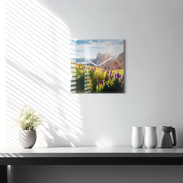 Wanduhr quadratisch Lavendelwiese