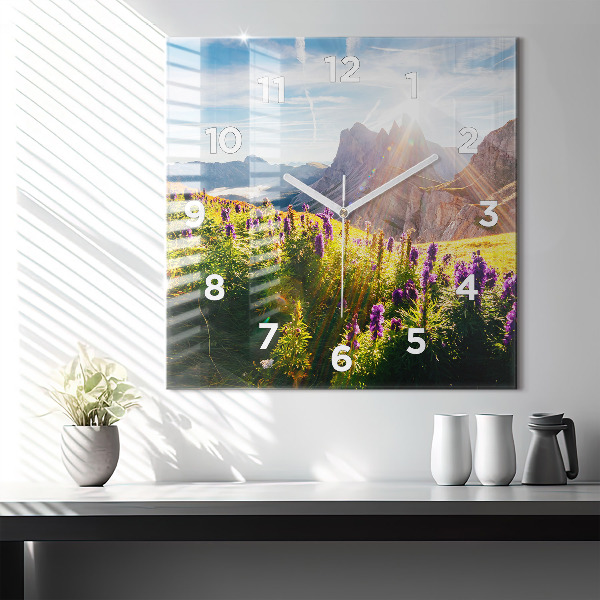 Wanduhr quadratisch Lavendelwiese