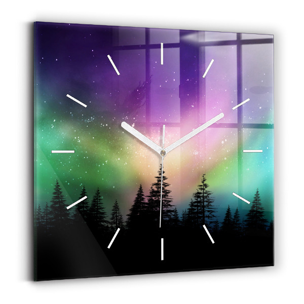 Wanduhr modern quadratisch Aurora Borealis