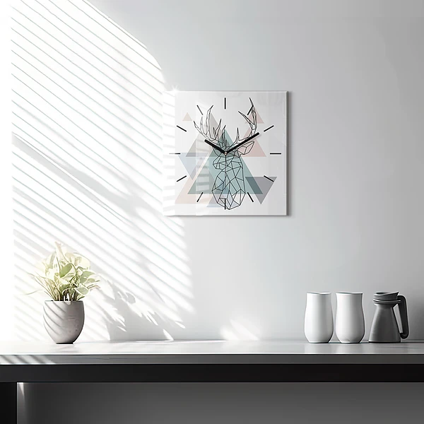 Wanduhr modern quadratisch Rentier skandinavischer Stil