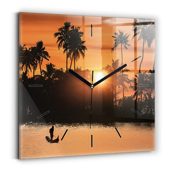 Wanduhr quadratisch mit motiv Sonnenuntergang Palmen Urlaub