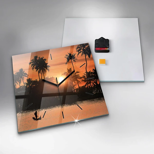 Wanduhr quadratisch mit motiv Sonnenuntergang Palmen Urlaub