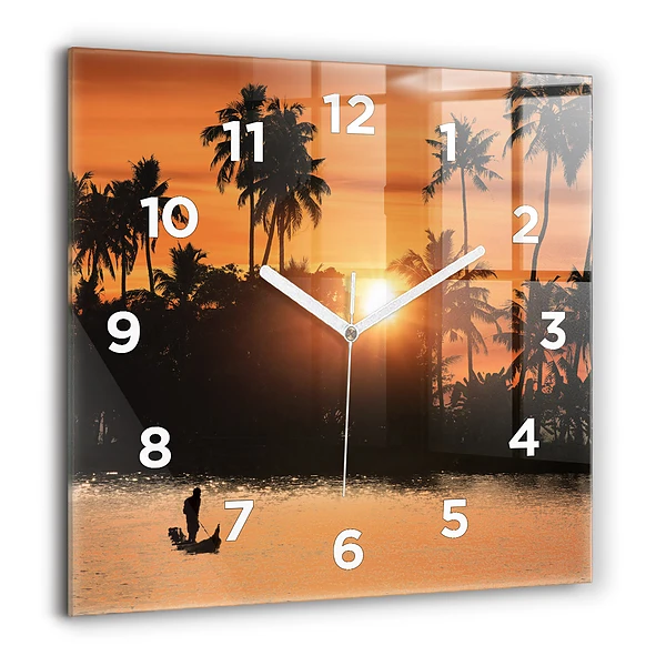 Wanduhr quadratisch mit motiv Sonnenuntergang Palmen Urlaub