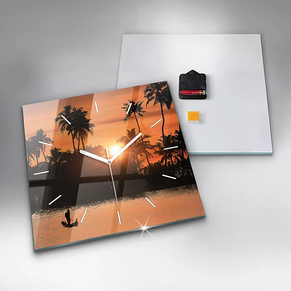 Wanduhr quadratisch mit motiv Sonnenuntergang Palmen Urlaub