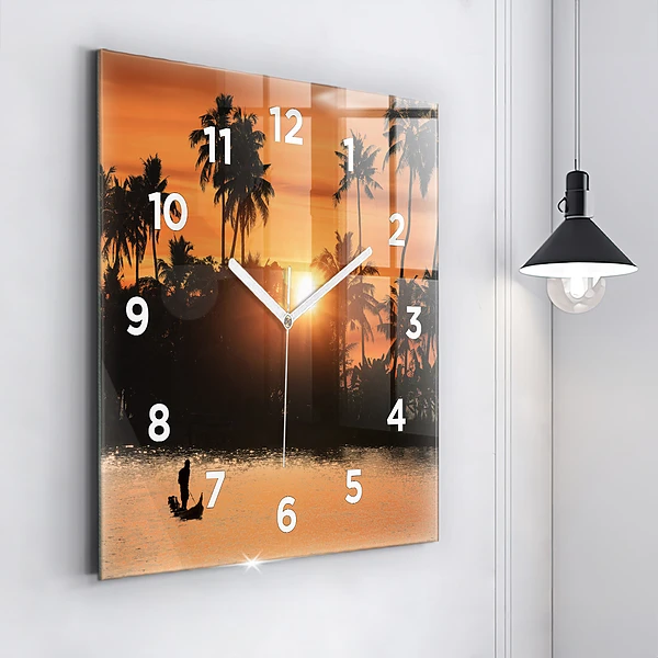 Wanduhr quadratisch mit motiv Sonnenuntergang Palmen Urlaub