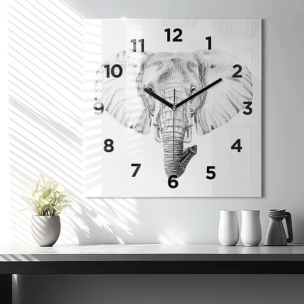 Wanduhr quadratisch mit motiv Vektor Elefantenkopf