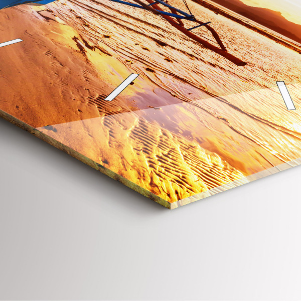 Wanduhr modern quadratisch Boot und Sonnenuntergang