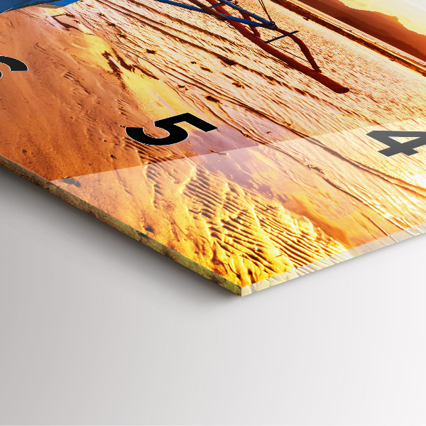 Wanduhr modern quadratisch Boot und Sonnenuntergang