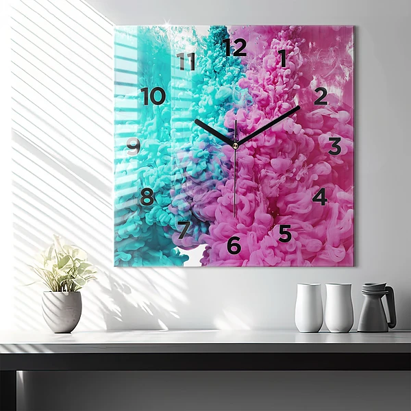 Wanduhr modern quadratisch Moderne Kunst - Flecken