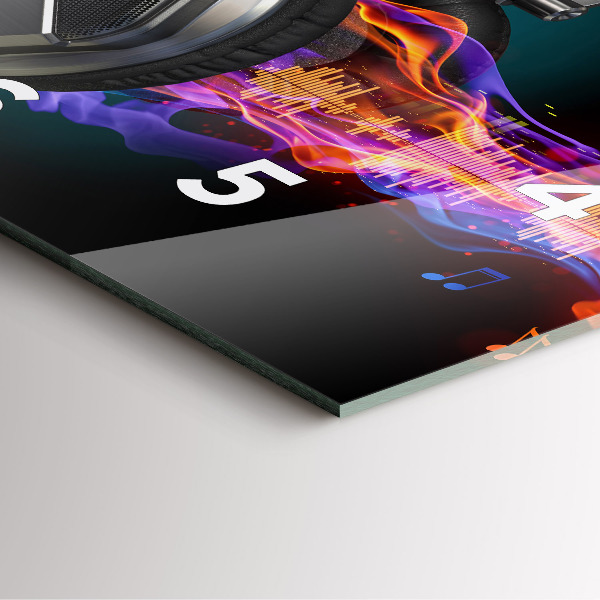 Wanduhr modern quadratisch Kopfhörer und Schallwellen