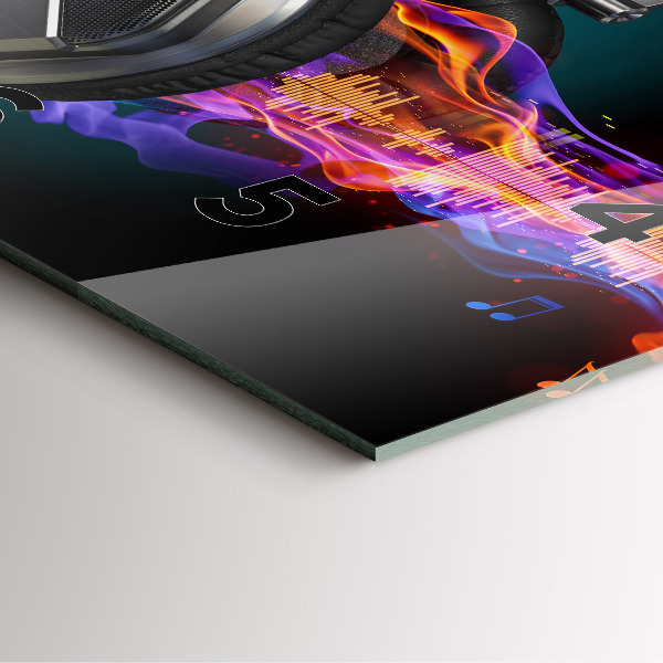 Wanduhr modern quadratisch Kopfhörer und Schallwellen