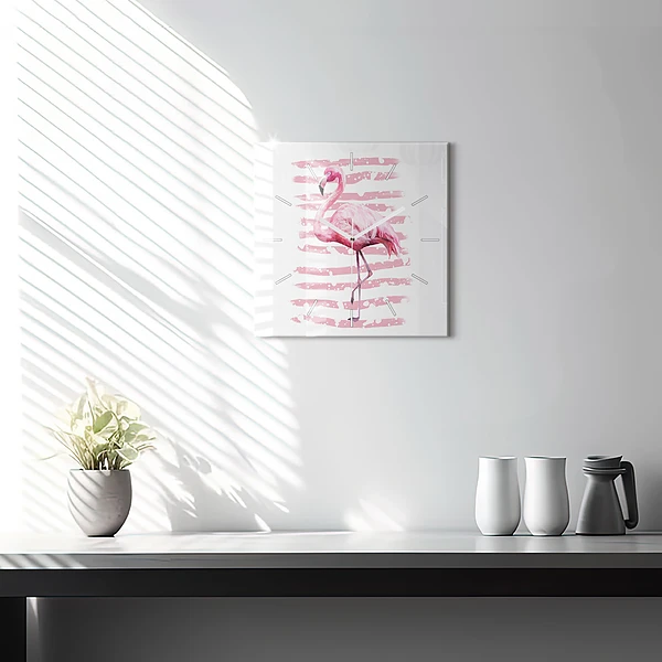 Wanduhr quadratisch Flamingo-Grafik