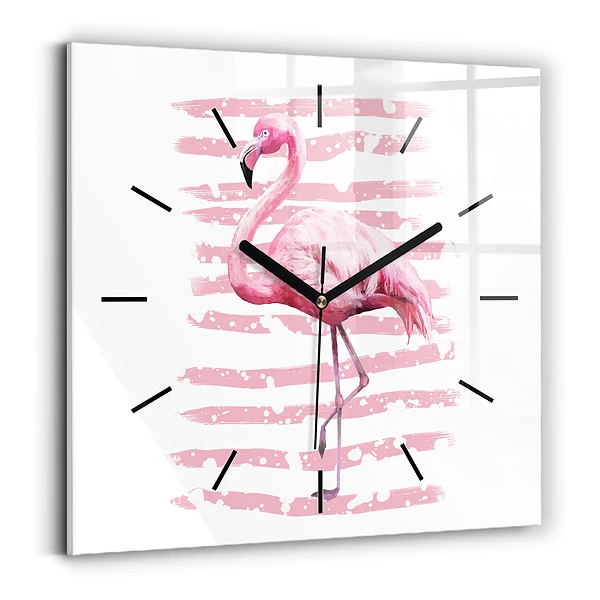 Wanduhr quadratisch Flamingo-Grafik