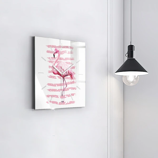 Wanduhr quadratisch Flamingo-Grafik