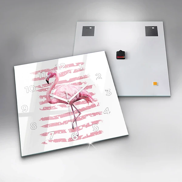 Wanduhr quadratisch Flamingo-Grafik