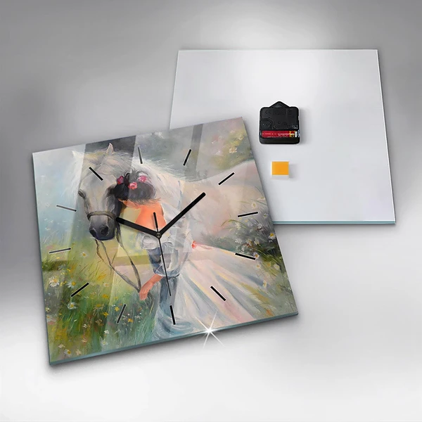 Wanduhr quadratisch mit motiv Schöne Frau mit Pferd