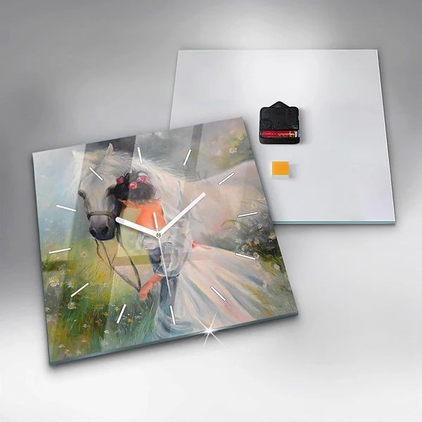 Wanduhr quadratisch mit motiv Schöne Frau mit Pferd