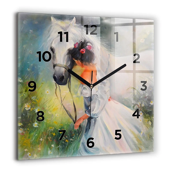 Wanduhr quadratisch mit motiv Schöne Frau mit Pferd