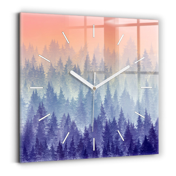 Wanduhr quadratisch Wald im Nebel