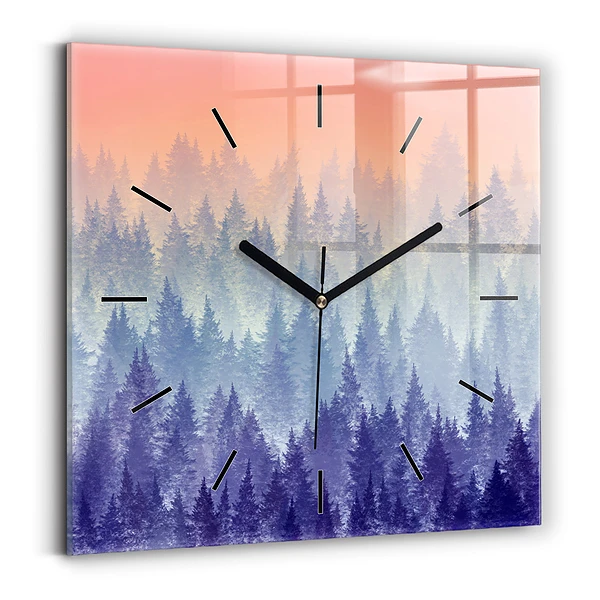 Wanduhr quadratisch Wald im Nebel