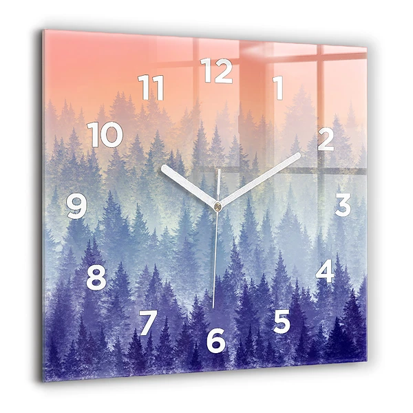 Wanduhr quadratisch Wald im Nebel