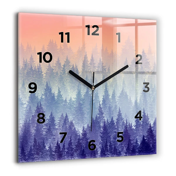 Wanduhr quadratisch Wald im Nebel