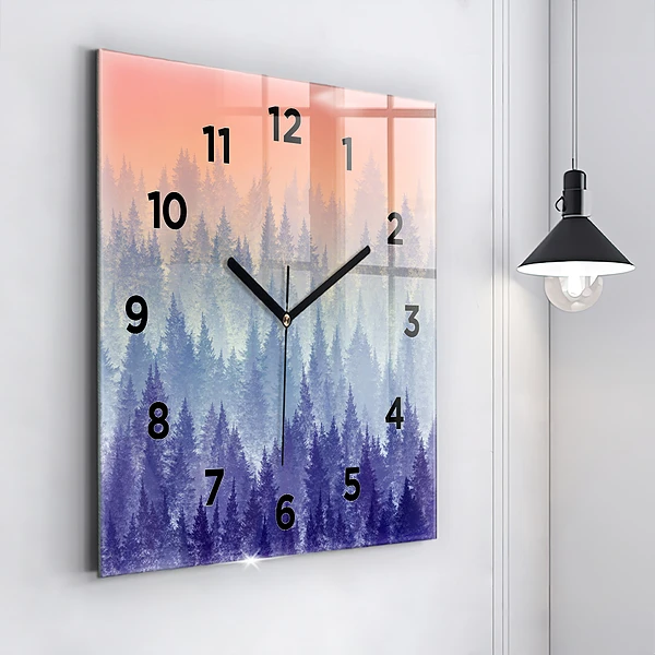 Wanduhr quadratisch Wald im Nebel
