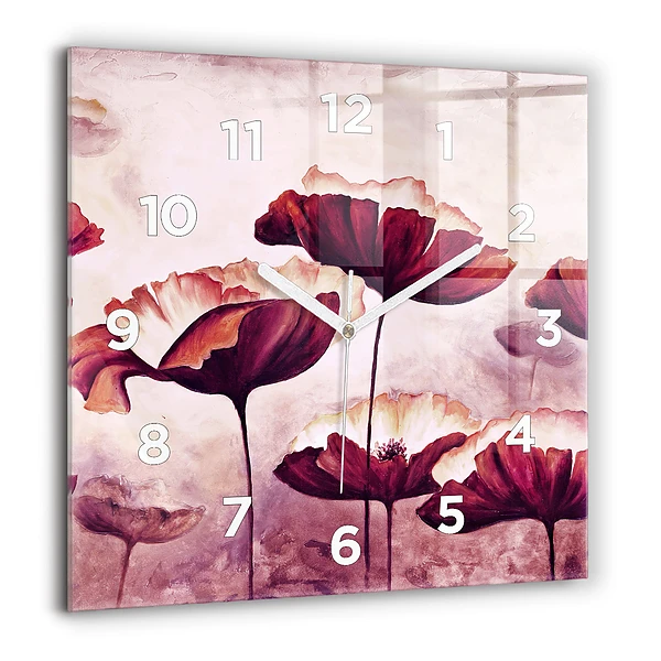Wanduhr modern quadratisch Blumen Blühender Mohn