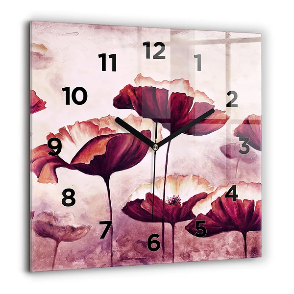 Wanduhr modern quadratisch Blumen Blühender Mohn